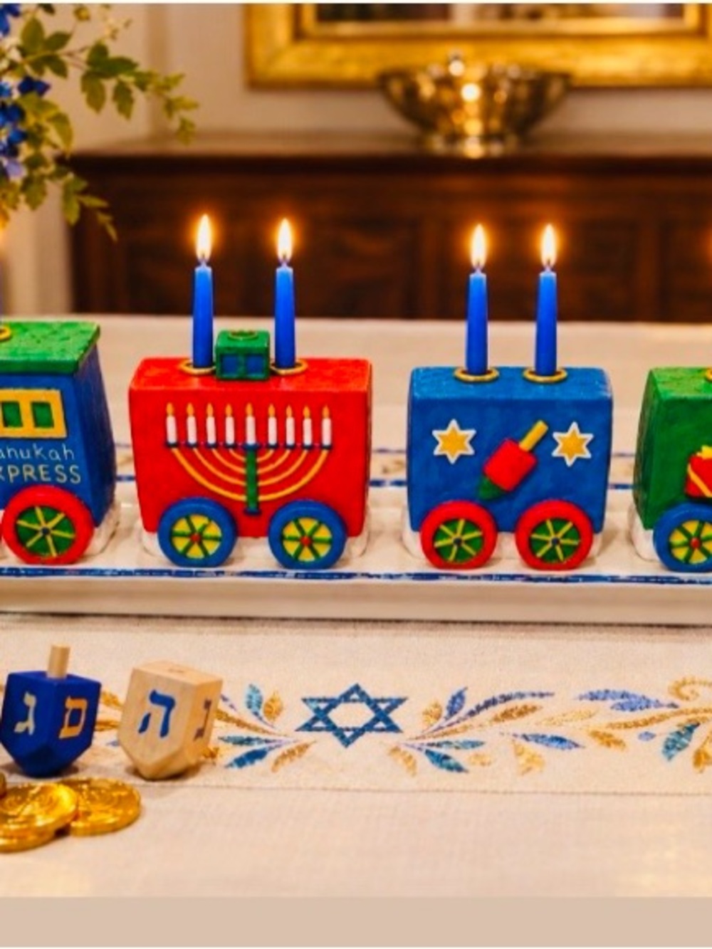 Judaica-Hanukkah Express-porcelain train set menorah-NOT a toy-in original box